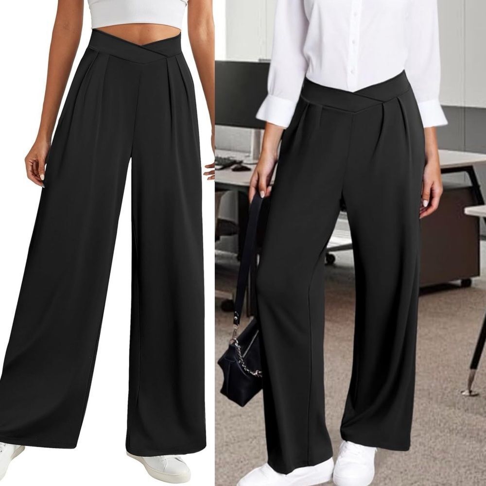 FireSwan Wide leg Crossover Pleated Casual Slacks Palazzo Trouser pants XL
